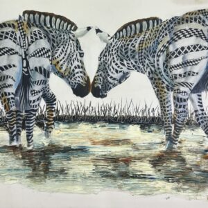 Two Zebras Drinking